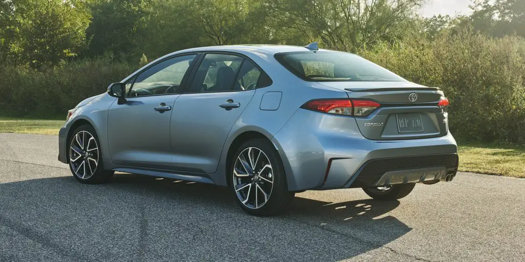 Toyota Corolla sedan rear 3/4 view